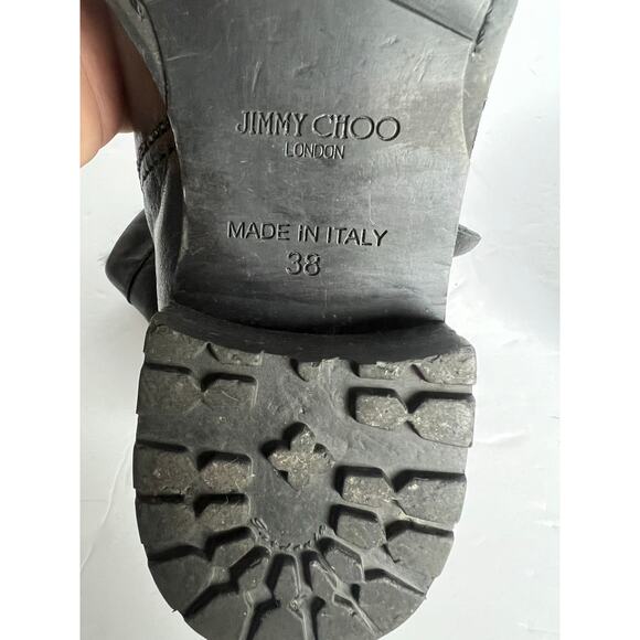 Jimmy Choo Black Soft Leather Fur Lined Low Heel Ankle Biker Moto Boots Sz 8 - Picture 11 of 14